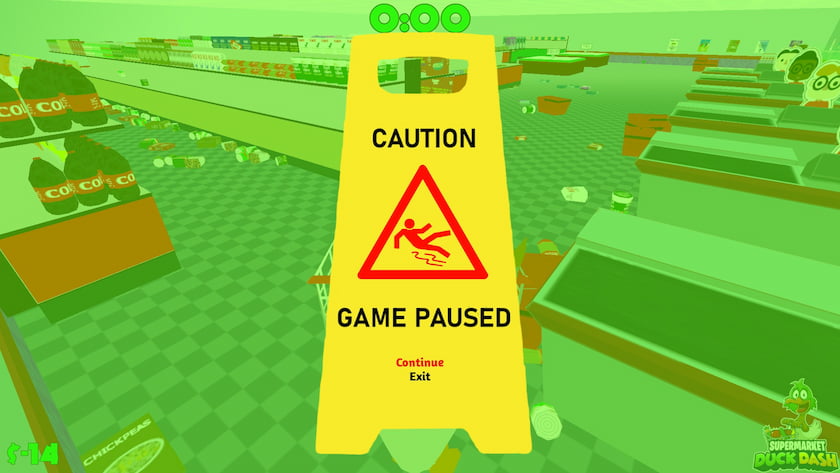 The pause menu looks like a wet floor sign.