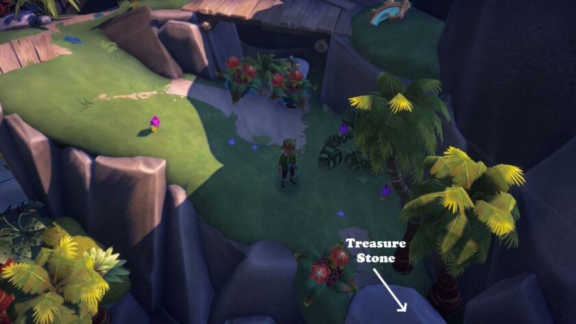 There is a grass bank, with the location of the treasure stone marked. The buried gear piece is visible above the character. Published on: LadiesGamers