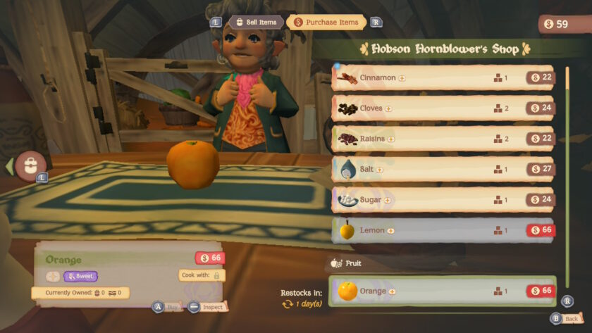 Screenshot of Hobson's shop in Tales of the Shire. Published on LadiesGamers