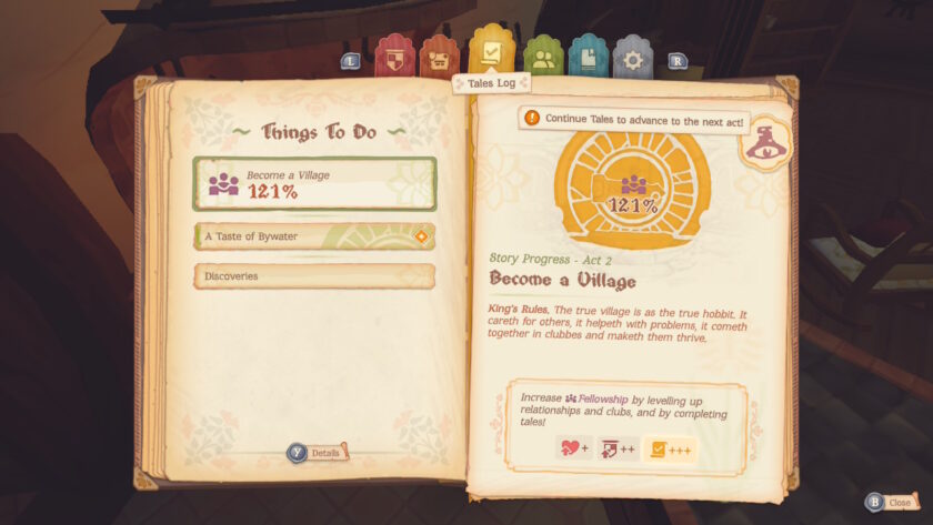 Screenshot for Tales of the Shire Things to Do list. Published on LadiesGamers