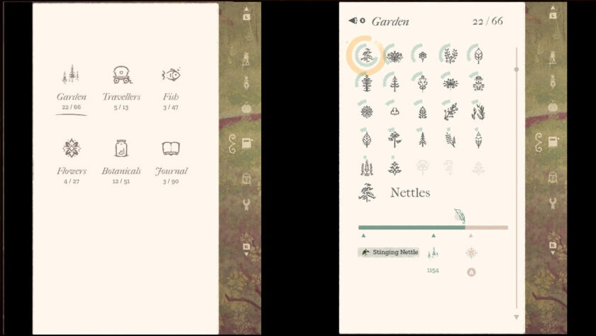 Photomontage of the 6 categories covered in the encyclopaedia, together with the detail from the garden section.