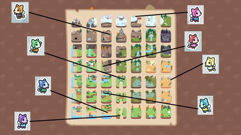 Map with pictures of the 8 sisters and lines to their locations.