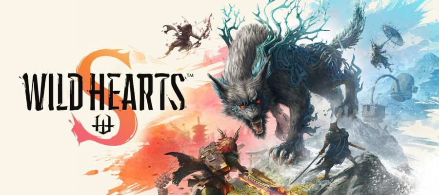 Promotional artwork for Wild Hearts S showing a massive wolf and hunters. Published on LadiesGamers