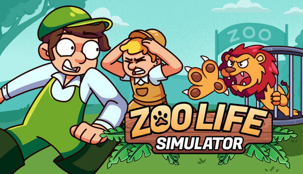 Zoo Life Simulator a cartoony keeper running from a Lion, better than the demo